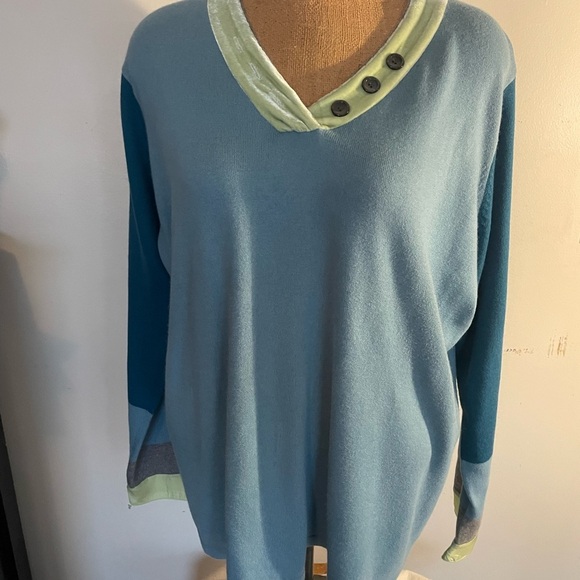 C.J. Banks women’s v-neck sweater/top blue/ green/gray size 3X - Picture 1 of 8